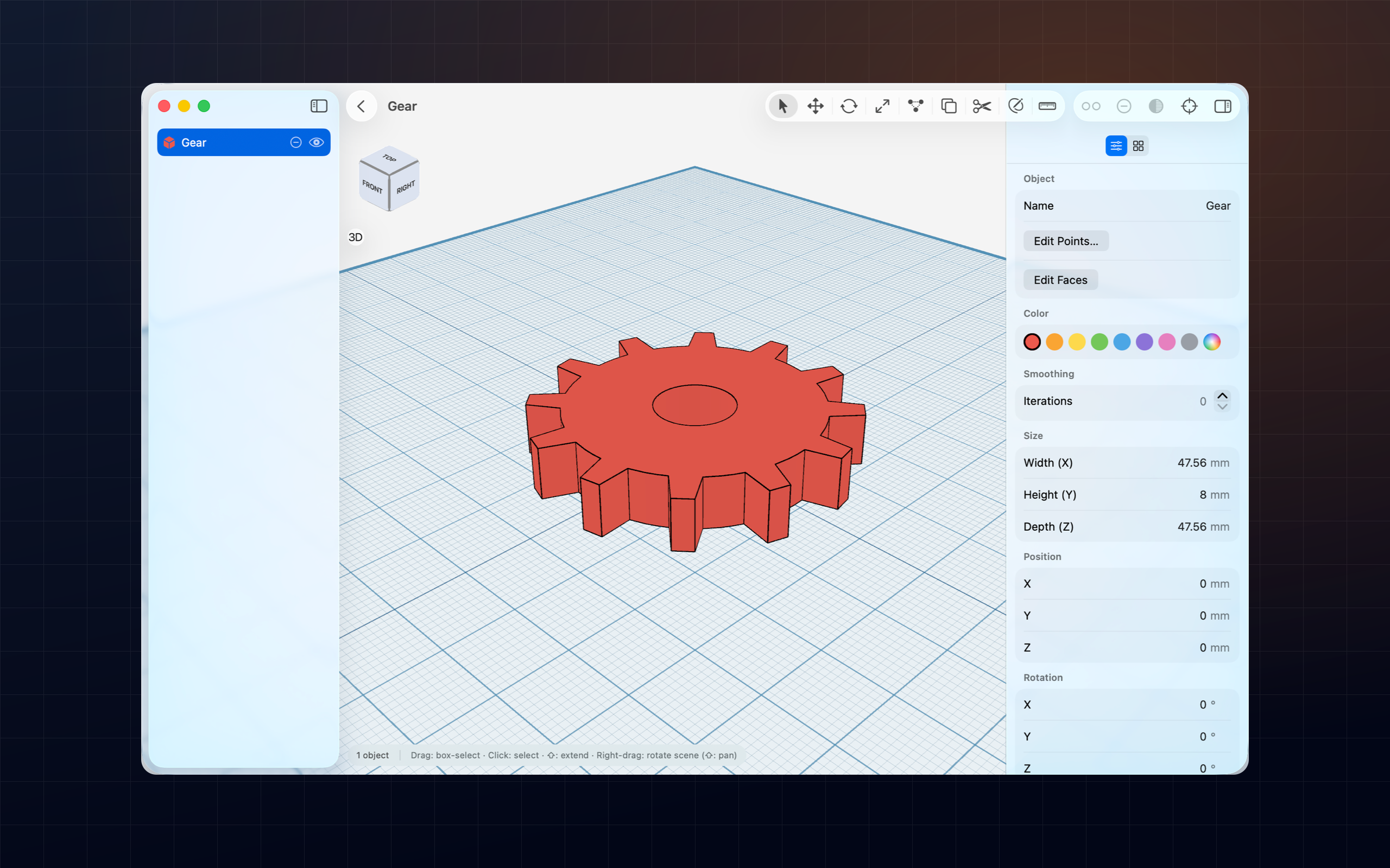 Shapely 3D shown on a Mac, a dark background