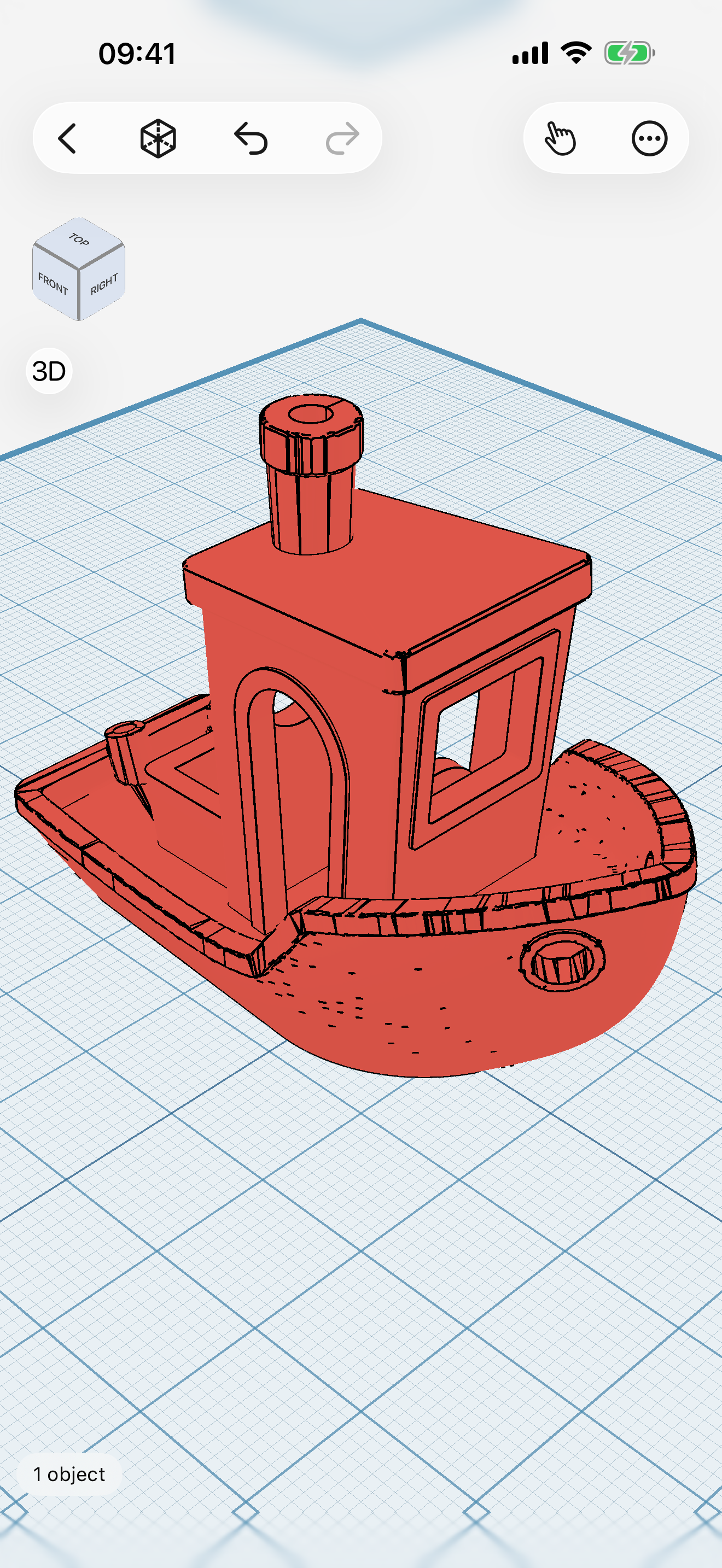 Shapely 3D on iPhone: an imported 3DBenchy on the workplane